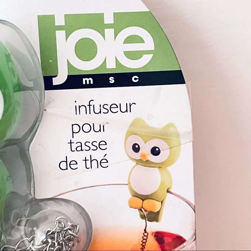 NWT JOIE Hoot stainless steel green white Owl Tea cup Infuser